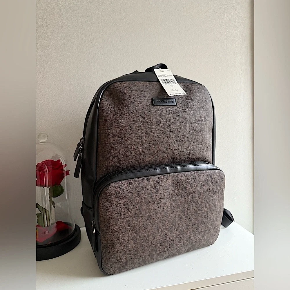 Michael Kors MK Brown Logo Backpack Large Travel Laptop Bag NWT Unisex